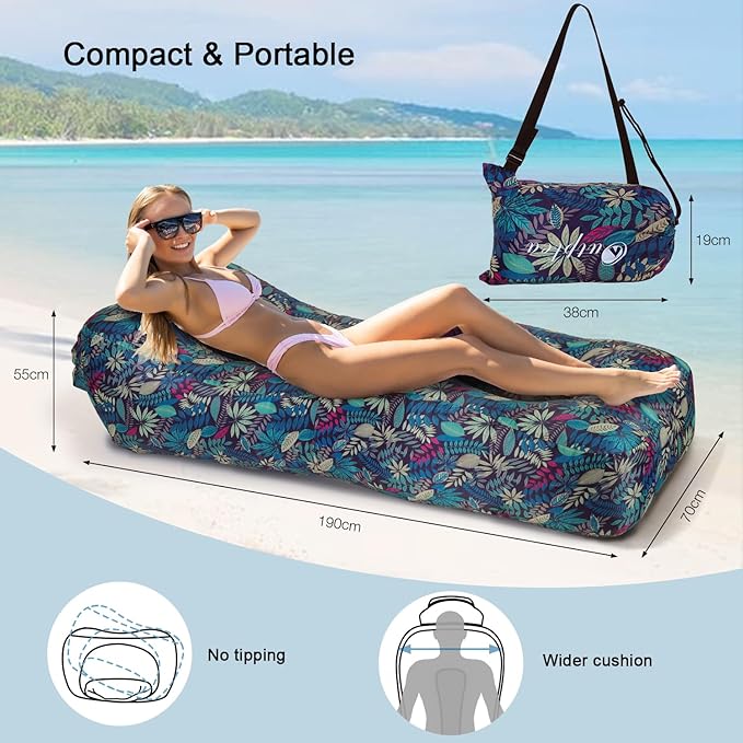 Inflatable Couch Air Lounger for Adults Ultralight Portable Blow up Couch Air Sofa Inflatable Beach Lounger Bed for Camping Hiking Festival Backyard Lawn No Pump Required