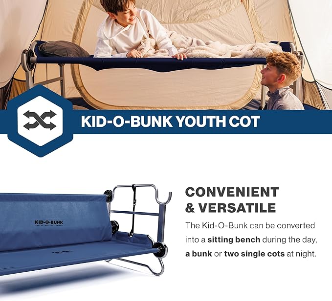 Disc-O-Bed Youth Double Cot Kid-O-Bunk Modular for Bunk Beds Dual Cots or Bench with 2 Carry Bags for Portable Transport