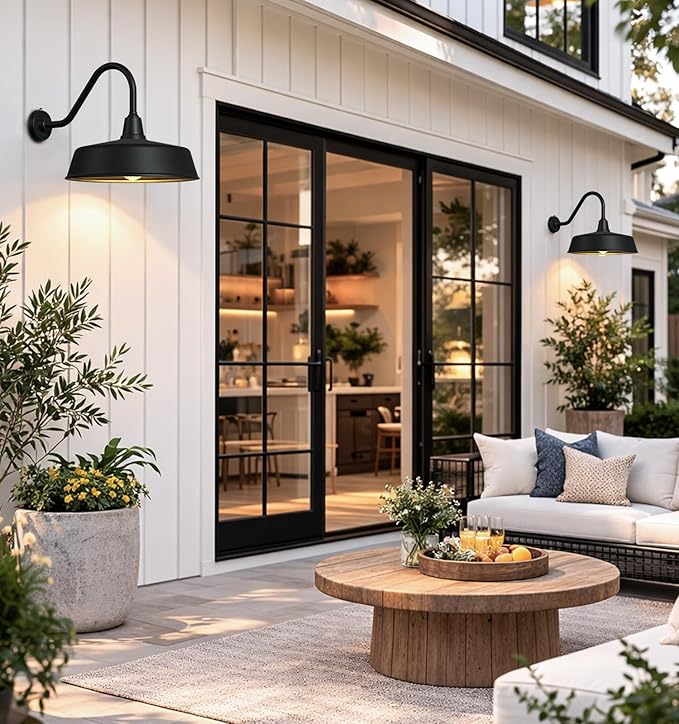 18 Inch Large Dusk to Dawn Outdoor Gooseneck Barn Lights Classic Black Farmhouse Barn Porch Lights for Garages Shops Outdoor Sconces.