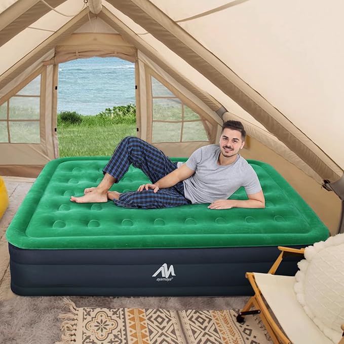 AYAMAYA Queen Camping Air Mattress with Built-In &amp Detachable Electric Pump -Portable 16 Inch Luxury Double High Inflatable AirbedSelf Inflating Air MattressNo Power Outlet Needed for Camping &a
