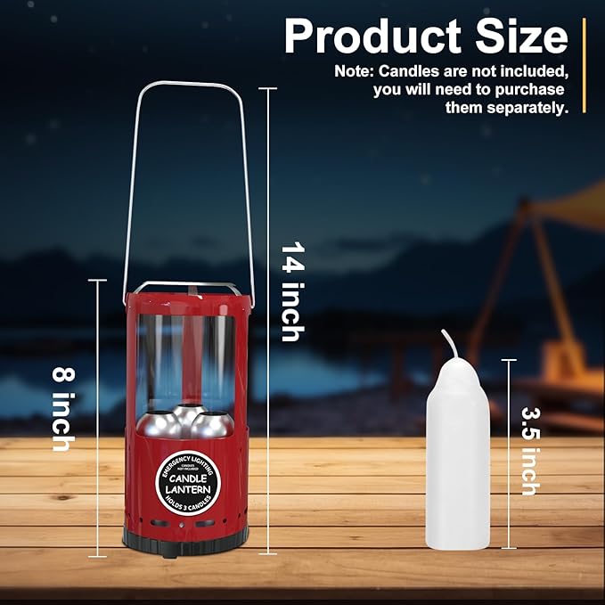 Candle Lantern Decorative 3-Wick Emergency Candlestick Holder for Pillar Candles Portable Red Warmer Lantern Camping Gear for Campers Use Hanging Handheld NO Candles Included
