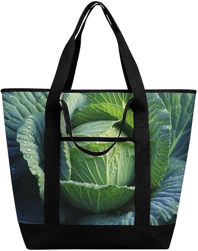 Insulated Shopping BagLarge Reusable Cooler Bags Bright Cabbage Printed Foldable Shopping BagTravel Waterproof Shoulder Bag