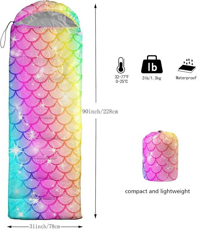 Galaxy Wolf Camping Sleeping Bags Warm &amp Cool Weather Waterproof Backpacking Blue Purple Starry Sky Sleeping Bag All Seasons Camping for Adult Kids Boy Girls Camping Gear Equipment Traveling