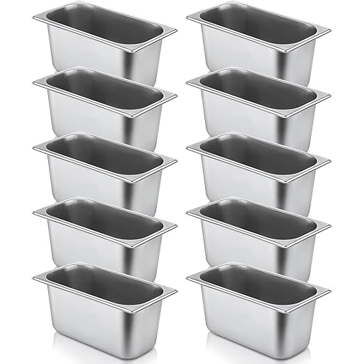 10 Pack Hotel Pans Stainless Steel Steam Table Pan 1/3 Size 0.8 mm Thick Anti Jam Warming Pans for Food Warmer Restaurant Catering Supplies 12.8 x 6.9 Inch(6 Inch DeepStandard)
