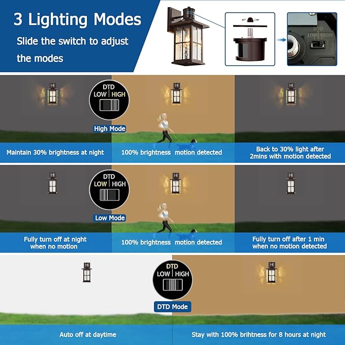Motion Sensor Outdoor Wall Lantern Dusk to Dawn Exterior Porch Light Fixture Brown Outside Garage Sconce Lighting Waterproof Farmhouse Wall Mount Carriage Lamp for House Patio Doorway