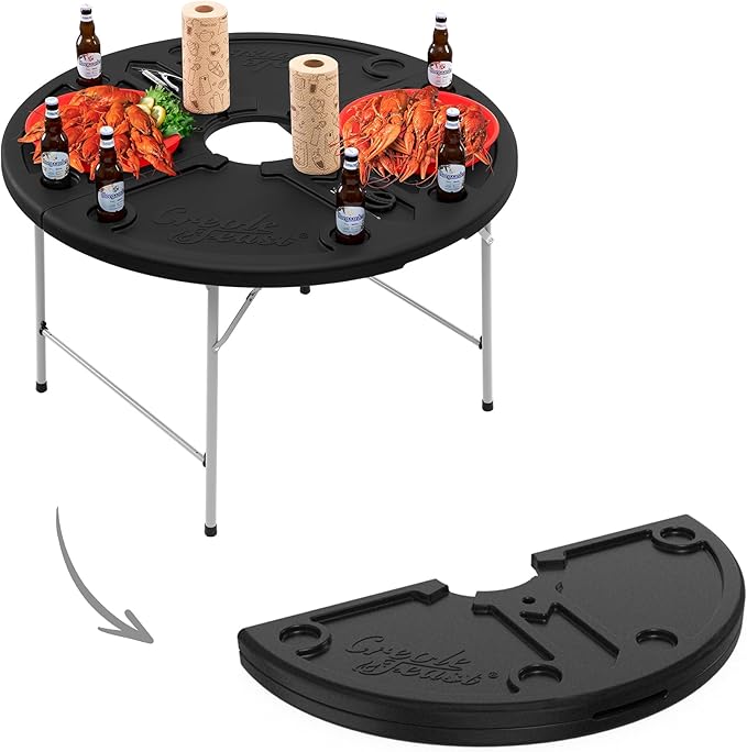 47-Inch Round Foldable Crawfish Table Seafood Table Camping Table Portable for Both Indoor &amp Outdoor Use Black FT4804-SC