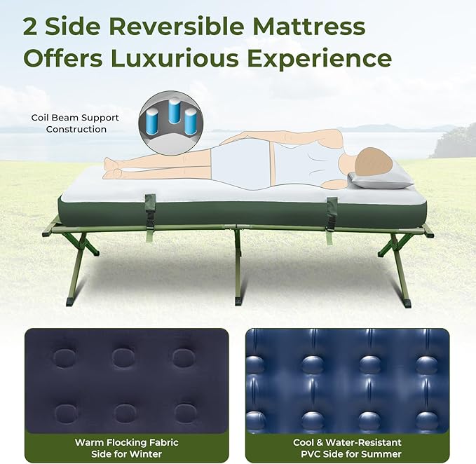 GYMAX Tent Cot 5-in-1 Folding Camping Cot with Mattress &amp Pillows Sleeping Bags Sunshade Camping Tent Elevated with Carrying Bag for Outdoor Hiking Fishing Picnic