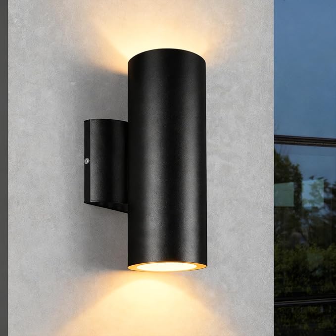JO.KO Modern Outdoor Cylinder Wall Lights 10.24 Porch Light 2700K Warm White Up Down Lights Matte Black Waterproof Wall Sconce Aluminum Exterior Light Fixture Wall Mount