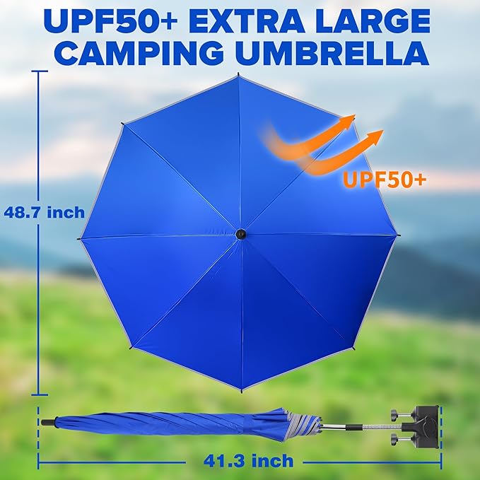 Beach Umbrella2PACK 48.7inch Chair Umbrella with Clamp adjustable 360°UV Protection Large Camping Chair Umbrellas for Camping chair Glof CartTable（ChairTable not include）