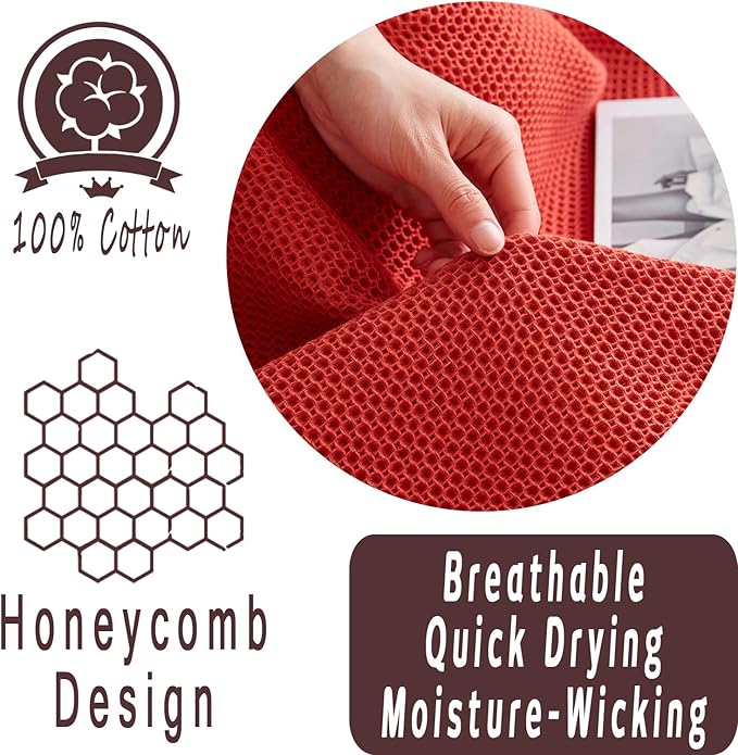 Bnitoam 100% Cotton Waffle Weave Blanket for Bed Couch Sofa 40x60 Soft Breathable Cooling Cellular Blanket Lightweight All Season Machine Washable Red (Red 40x60)