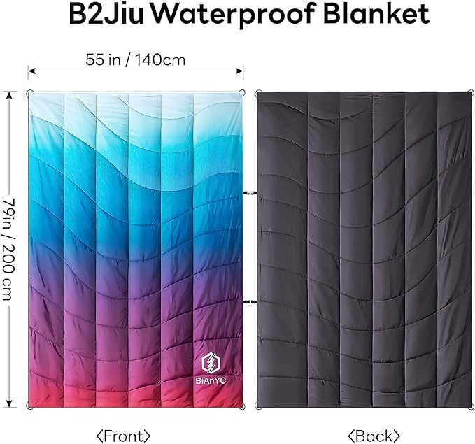 Outdoor Puffy Camping Blanket Lightweight Packable Down Alternative Printed Camp Large Ultra Warm Hammock Top Quilt Waterproof Blanket with Ground Sheet for Traveling Picnic Beach