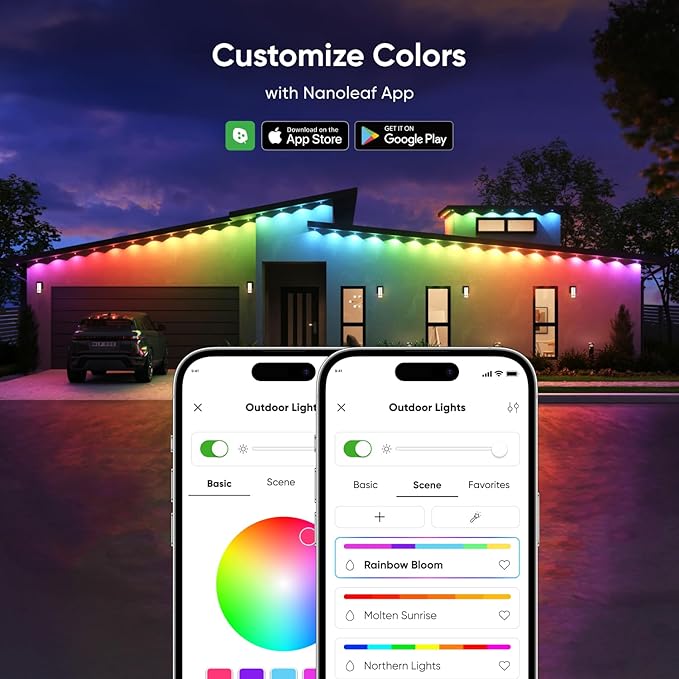 Nanoleaf Matter Permanent Outdoor Lights Smart RGBCW Outdoor String Lights for Daily &amp Accent Lighting IP67 Waterproof Compatible with Alexa Google Home Multiple Scene Modes 49ft (15m)