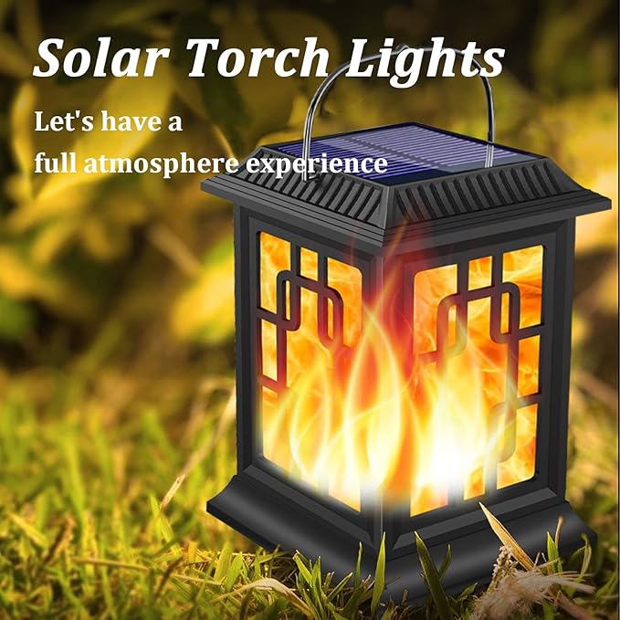 Outdoor Solar Lanterns Flickering Flame Solar Lights Hanging Waterproof LED Garden Umbrella Decorative Lighting with 2 Lighting Modes for Patio Garden Deck Yard