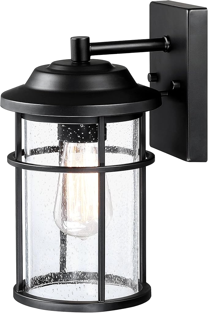 Outdoor Lights for House Exterior Light Fixture Waterproof Outdoor Wall Sconce Lights Anti-Rust Black Wall Mount Lighting with Seeded Glass Shade E26 Socket Lantern for Outside Front Porch Patio
