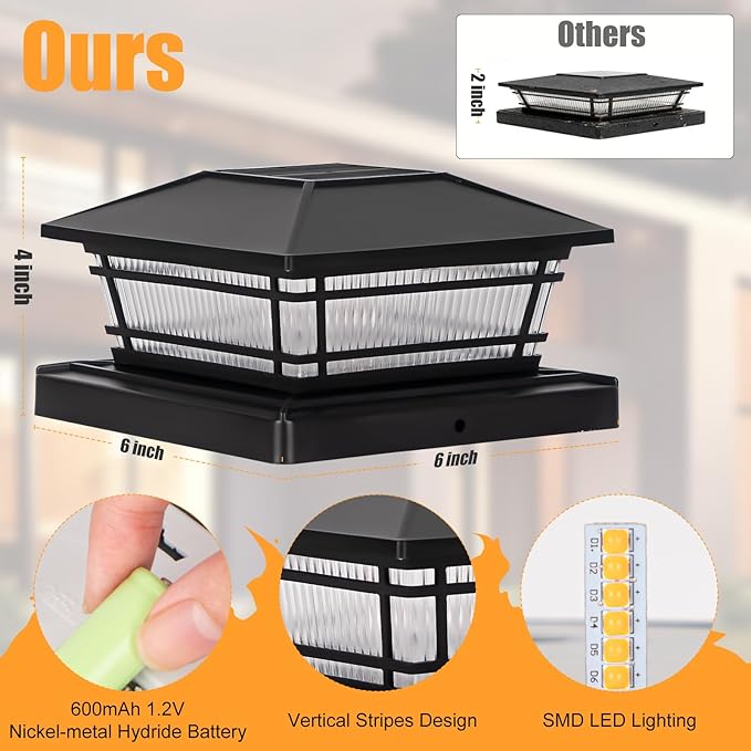 Flame Solar Post Cap Lights Flickering Flame &amp Warm Light Solar Deck Post Lights Waterproof Fence Post Lights for Garden Yard Porch Patio for 4x4 5x5 6x6 Vinyl/Wooden Posts 4 Pack Black