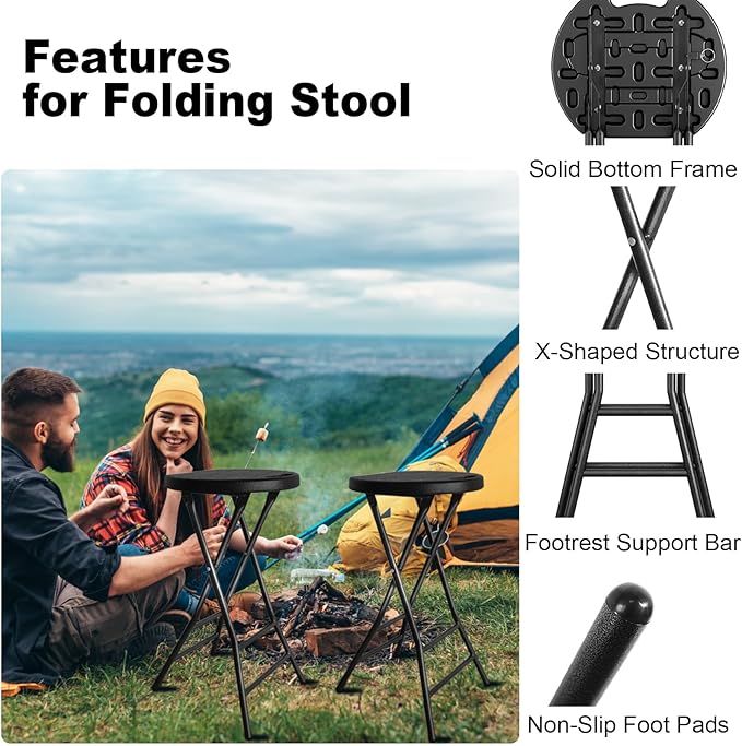 YOMT Folding Stools for Adults Portable Backless 24 inch Folding Bar Stools Heavy Duty Foldable Stools with Handle for Kitchen Counter Room Home Camping Indoor Outdoor Set of 2