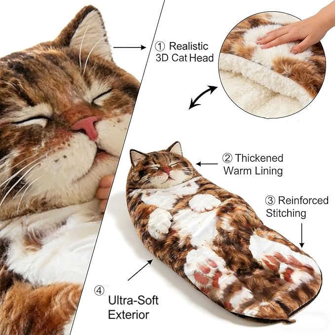 Fluffy Cat Sleeping Bag for Human Adults Soft Sleeping Bag Plush Animal Wearable Blanket Washable Adorable Cat Envelope Sleepings Bags for Camping Sleepovers &amp Home Lounging