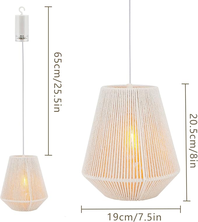 JHY DESIGN Set of 2 Battery Powered Lamp 8 H Braided Cotton Rope Decorative Pendant Lamp Battery Light with 6 Hours Timer for Bar Bedroom Patio Indoor Outdoor Living Room