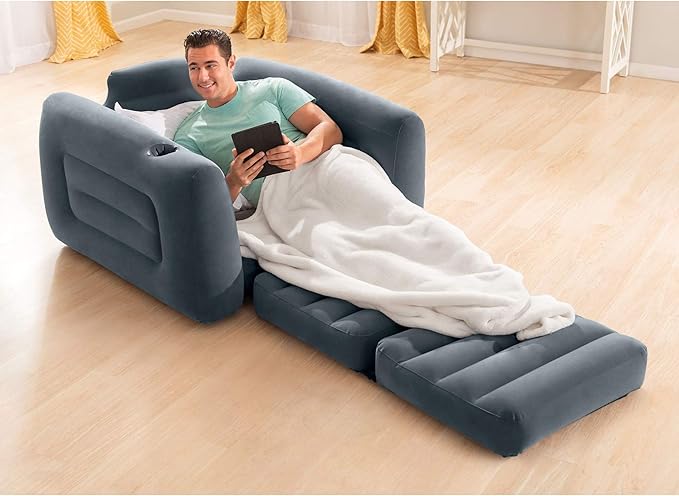 INTEX 66551EP Inflatable Pull-Out Sofa Chair Sleeper that works as an Air Bed Mattress Twin Sized (2 Pack)