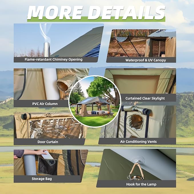 YOLENY 4-6 Person Glamping Tent with Clear Skylight Pump &amp Stove Jack 97 SFT Spacious Large Tents for Outdoor Camping 4 Season Water-Resistant
