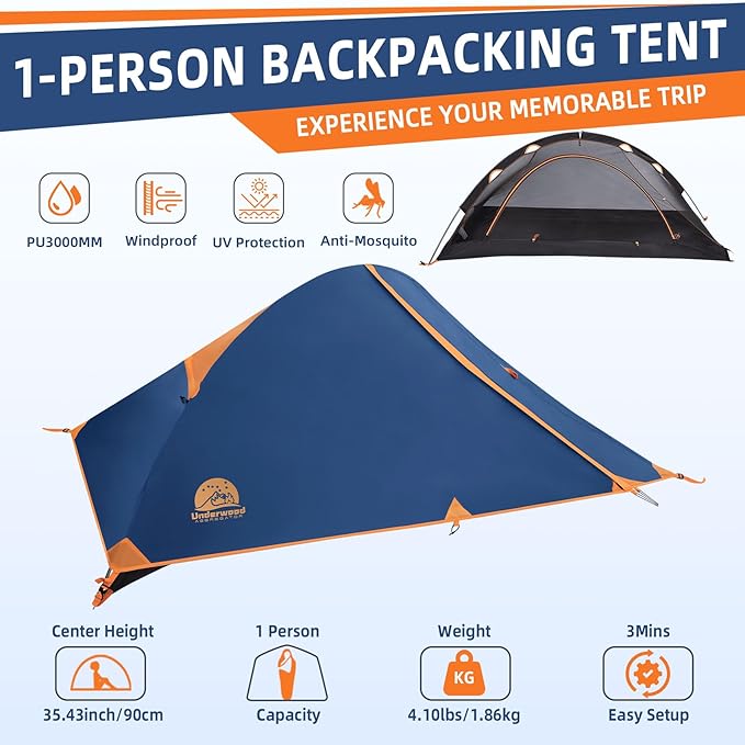 1 Person Backpacking Tent for Camping - Ultralight Waterproof Outdoor One Person Tent Windproof Rainproof Compact Single Pole Shelter for Camping Hiking Hunting Travel by Underwood Aggregator