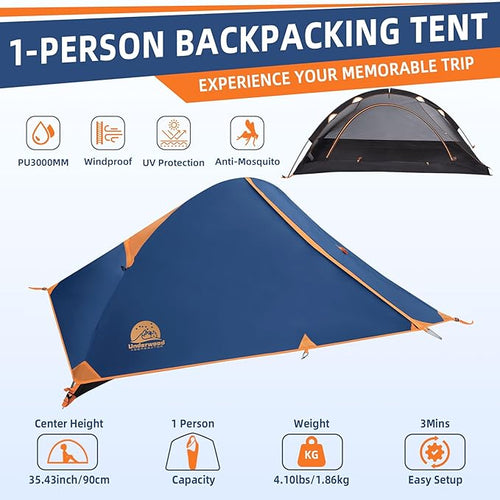 1 Person Backpacking Tent for Camping - Ultralight Waterproof Outdoor One Person Tent Windproof Rainproof Compact Single Pole Shelter for Camping Hiking Hunting Travel by Underwood Aggregator