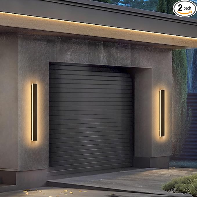 39inch 2 Pack Outdoor Wall Lights Black LED Exterior Light Fixtures Wall Mount Modern Outdoor Sconce Long LED Linear Outside Lighting for Garage Front Door 3000K
