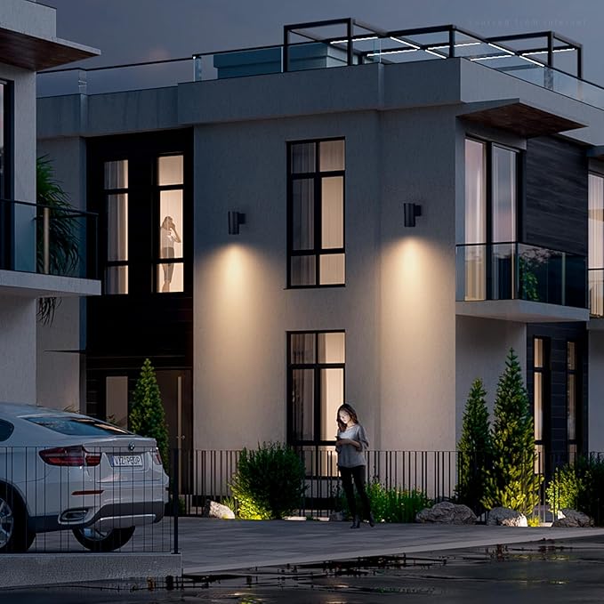 LEONLITE 12 Inch 5CCT Architectural Cylinder LED Down Light Outdoor 100V-277V 15W Aluminum High-end Wall Sconce Built-in Driver IP65 ETL Exterior Light 2700K/3000K/3500K/4000K/5000K Pack of 2