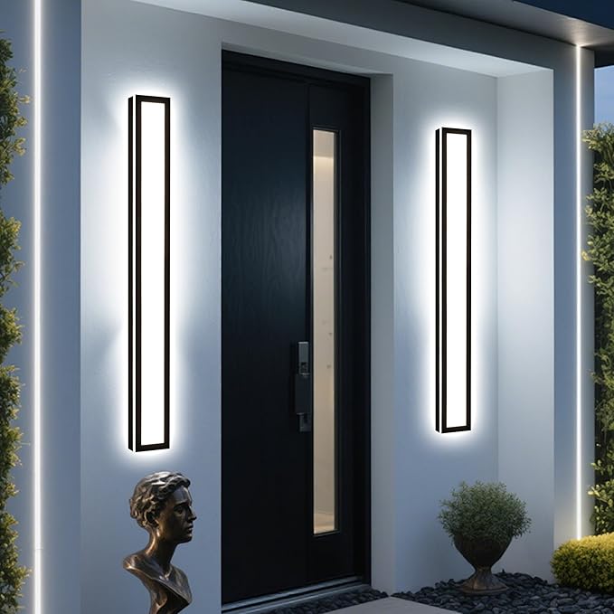 MELUCEE 2 Pack 40 Inch Outside Wall Lights for House 5 Color Dimmable Outside Wall Led Linear Lights Black Long Exterior Sconce Wall Mount Lighting for Balcony Porch Garage Stair 3000K-6000K