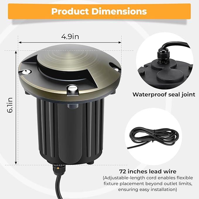 Gardencoin Brass Well Lights Outdoor 12V LED Low Voltage Landscape In Ground Light Waterproof Up Lighting Fixture Bronze Accent Lighting Fixture Without MR16 Bulb 4 Pack