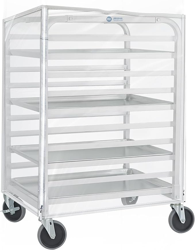 10-Tier Sheet Pan Rack with Cover NSF Bun Pan Rack Aluminum Bakery Rack Home Commercial Kitchen Bakery Cooling 4 Wheels