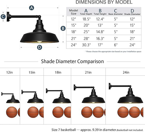 18 Large Gooseneck Barn Light - Outdoor Barn Light is Made of Durable Rust-Resistant Materials for Long-Lasting use Black Industrial Lighting Fixture for Farmhouse Garage Patio