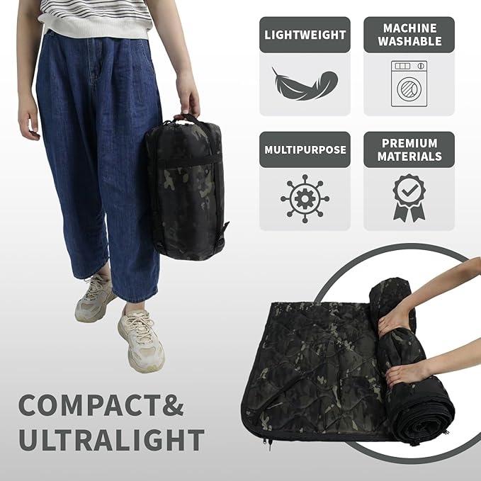WINWAY Outdoor Down Camping Blanket Military Camping Sleeping Bag with ZipperPackable Waterproof Lightweight Poncho Liner for HikingTravel Stadium
