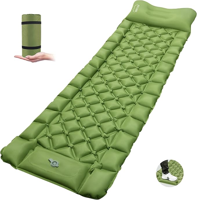 ONTYZZ Sleeping Pad Ultralight Inflatable Sleeping Pad with Built-in Foot Pump Upgraded Durable Compact Camping Air Pad for Hiking Traveling Green