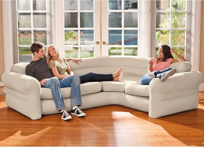 Intex Inflatable Corner Sofa L-Shaped Couch with 880 lb. Weight Capacity 2-in-1 Valve for Easy Indoor Setup 101 x 80 x 30”