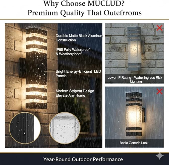 16Pack 15inch Outdoor LED Wall Lights18W Outdoor Up&ampDown Wall Light Aluminum Body 4000K Day White Waterproof IP65 Outside Wall Lights 1800LM Outdoor Wall Mount Lights for Wall porch Garage Garden