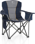 ALPHA CAMP Folding Camping Chair Oversized Heavy Duty Padded Outdoor Chair with Cup Holder Storage and Cooler Bag 450 LBS Weight Capacity Thicken 600D Oxford Blue
