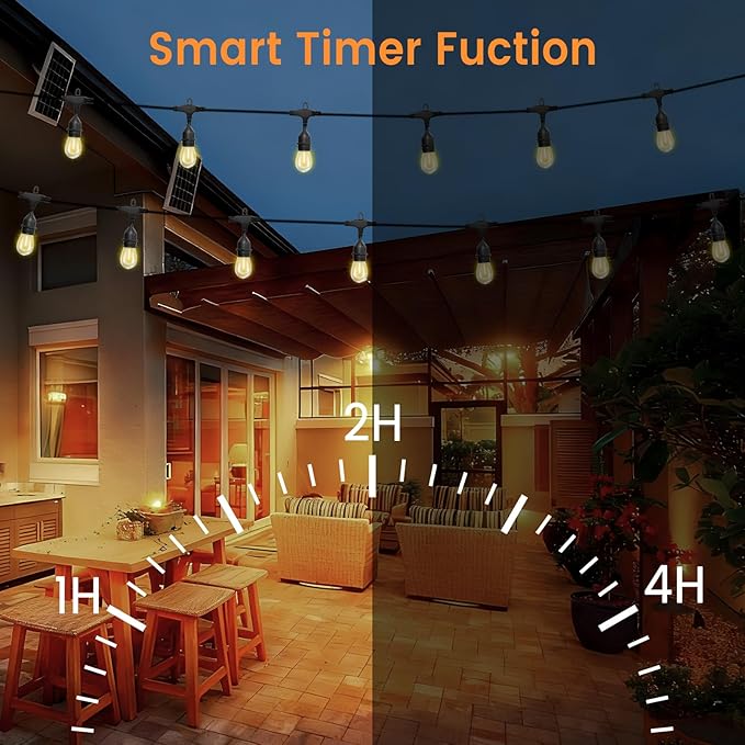 48ft Outdoor String Lights with Remote &amp Dimmer24+2 Commercial Grade IP65 Waterproof Bulbs 2700K Warm White3 Lighting Modes &amp TimerIncludes 30 Cable Ties for PatioGarden Party