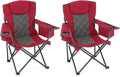 ARROWHEAD OUTDOOR 2-Pack Portable Folding Camping Quad Chair w/ 6-Can Cooler Cup &amp Wine Glass Holders Heavy-Duty Carrying Bag Padded Armrests Headrest &amp Seat Supports up to 550lbs