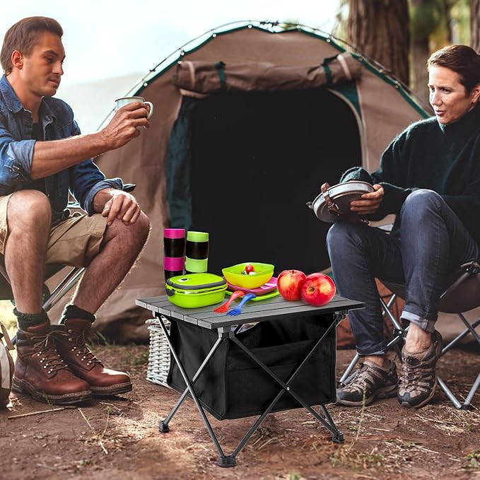 SOUJOY Folding Camping Table with Storage Bag Small Beach Side Table Portable Collapsible Aluminum Picnic Tent Side Table for Outdoor Cooking BBQ Hiking Boat Travel