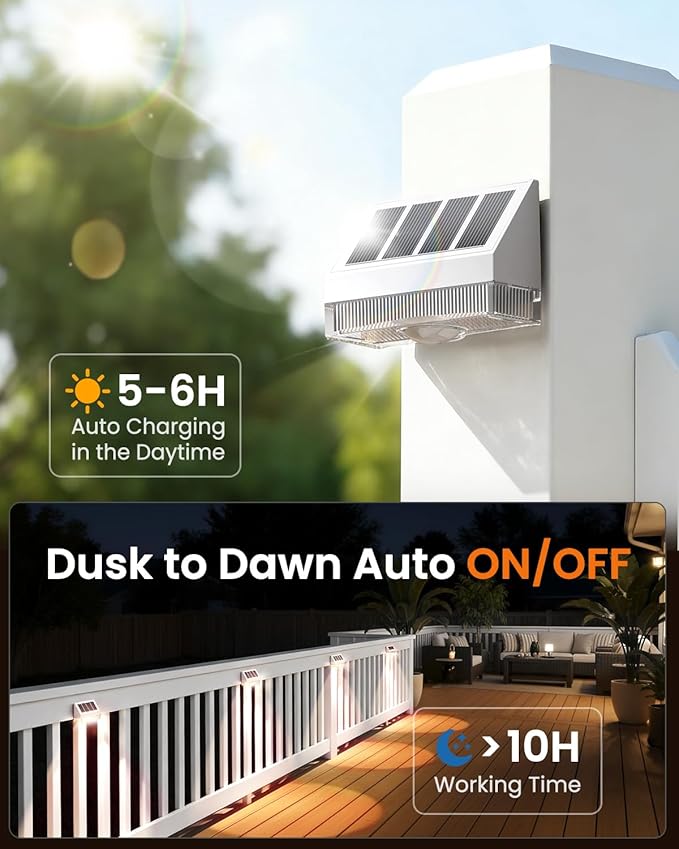 VOLISUN Solar Fence Lights 12 Pack Vinyl Fence Lights Solar Powered with Warm White LED Spot Lens Solar Deck Lights for Outside Wall Deck Patio Yard Rail Garage Pool