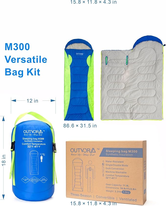 M300 Wearable Sleeping Bag with Arm Holes &amp Foot Openings - 3-in-1 All Season Lightweight Sleeping Bag for Adults Water-Resistant Backpacking &amp RV Camping Blanket