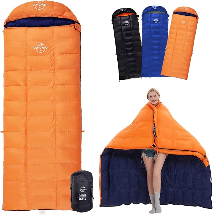 -10°F 0°F 10°F 15°F Down Sleeping Bag for Adults800/650 Fill PowerUltralight Wearable 4 Season Cold Weather Rectangle Sleeping Bag for Camping HikingCan be Used as a Down Blanket or Cloak