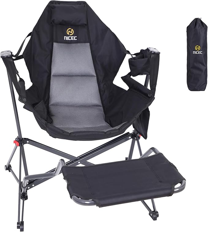 Nice C Hammock Camping Chair with Footreat Swinging Camping Chair Rocker High Back Chairs with Stand Cup Holder Side Pocket Heavy Duty (1 Pack Black)