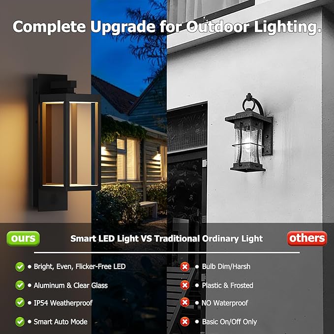 Dusk to Dawn Outdoor Wall Light 15 inch Exterior Light Fixture Wall Mount for House Front Porch LightAnti-Rust Aluminium Exterior Wall Sconce Lamp with Tempered Glass for Doorway Garage