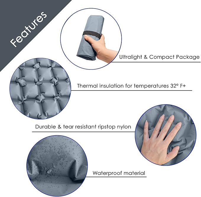 Ultralight Sleeping Pad for Camping - Lightweight Sleeping Mat for Backpacking - Inflatable &amp Compact Air Mattress