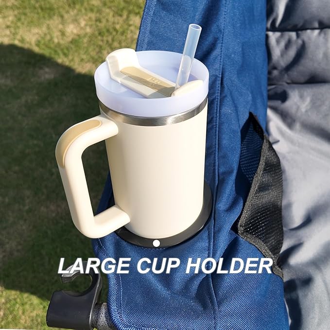 Oversized Camping Chair Portable Folding Camping Chairs with Side Pocket Cup Holder and Carry Bag Heavy Duty Outdoor Camping Chairs for Adults Fishing Sports Trip Support 500lbs Blue
