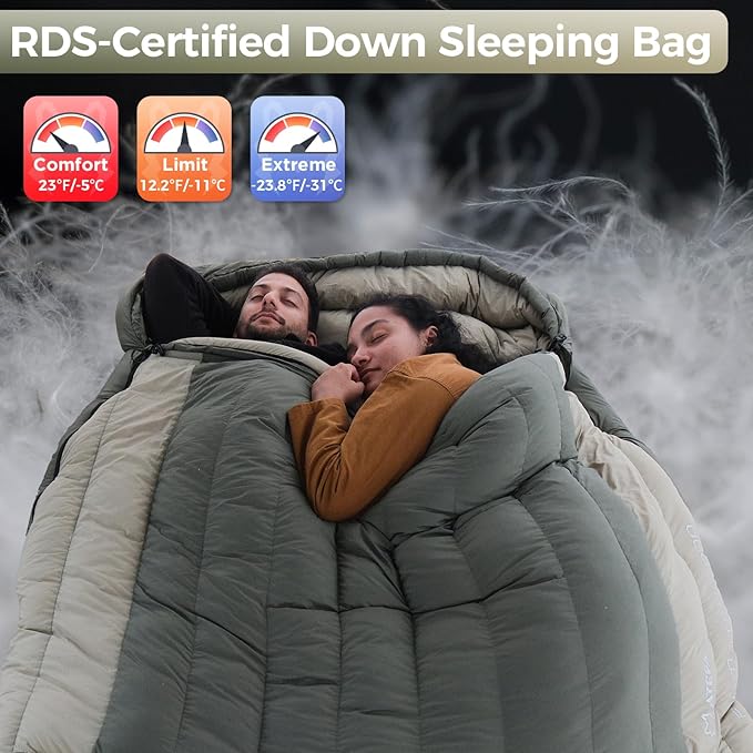 ATEPA Down Sleeping Bag 700FP 15°F 20°F 23°F 30°F Mummy Cold Weather Wide XL Sleeping Bags for Adults with Compression Sack for Camping Backpacking Hiking