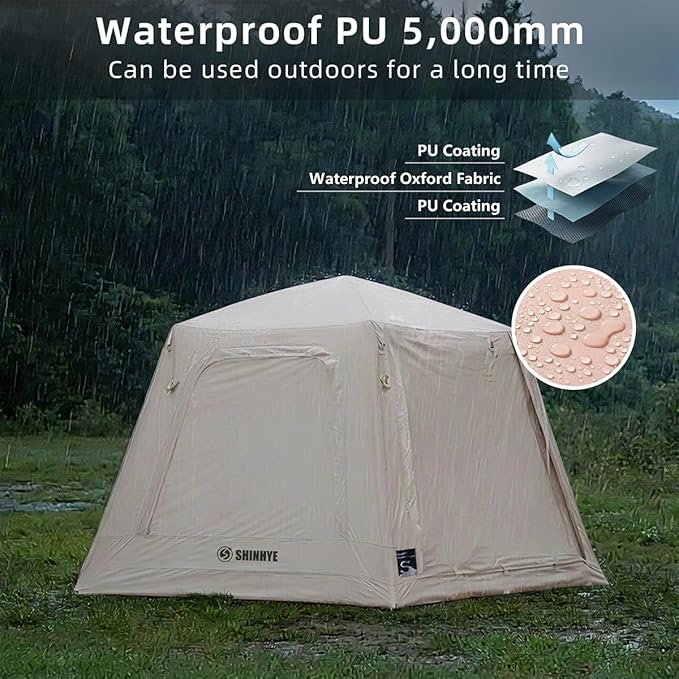 Inflatable Tent for Camping Blow Up Waterproof Oxford Cabin Tents with Hand Pump Easy Setup 4 Season Air Tent Luxury Outdoor Glamping Windproof Tents 2-4 Person