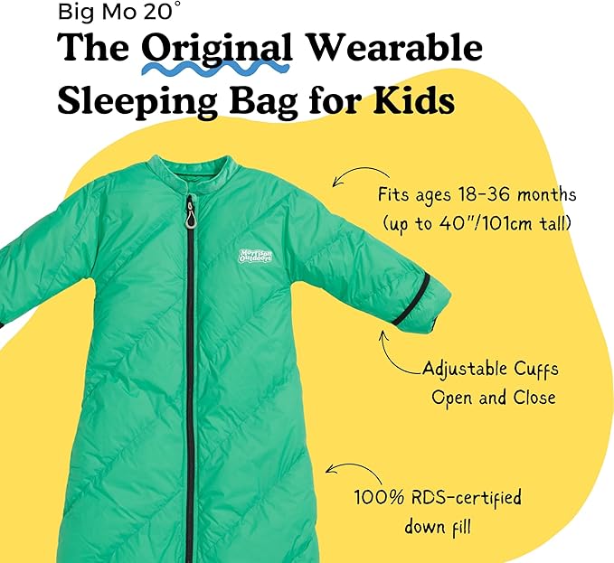 Big Mo 20 Kids Sleeping Bag (Ages 18-36mo) The Warmest 100% Down Camping Sleeping Bag for Kids Age 18-36 Months Old.